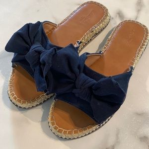 Navy tie espadrille slides
